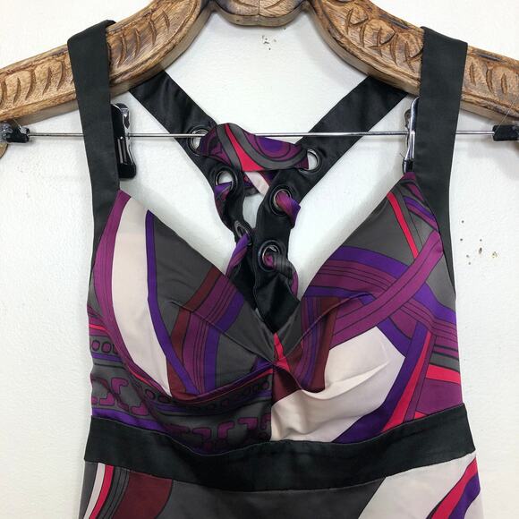 Guess Jeans Bold Pattern Satin Racerback Ribbon Tie Up Back 90's Vintage 3 - Picture 4 of 14